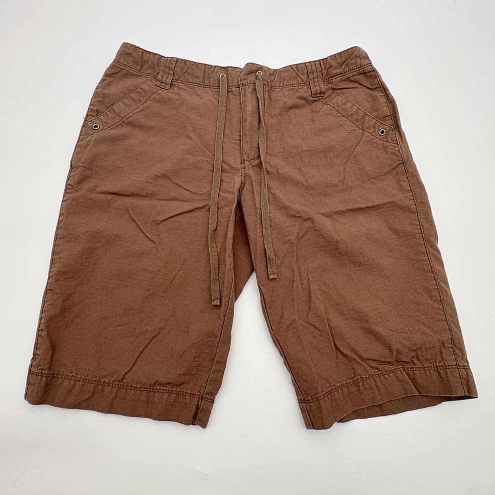 French Cuff Bermuda‎ Shorts Womens 6 Brown Cotton Drawstring Relaxed Fit Casual